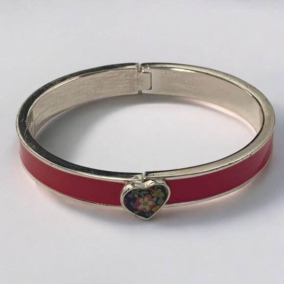 Vera Bradley Hinged Bangle Bracelet With Red Enamel & Heart Floral Clasp OS - Picture 6 of 6